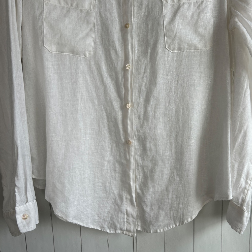 Lilly Pulitzer women size M Sea View linen button down shirt white long sleeve - Picture 4 of 14